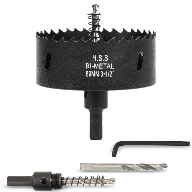 VIKITON 3-1/2 Inch Hole Saw with Arbor for Wood Metal Plastic, 3.5 in Bimetal Hole Cutter, Fast Chip Removal, Smooth Flat Drilling Edge, Lightweight & Portable (Black) - Image 1